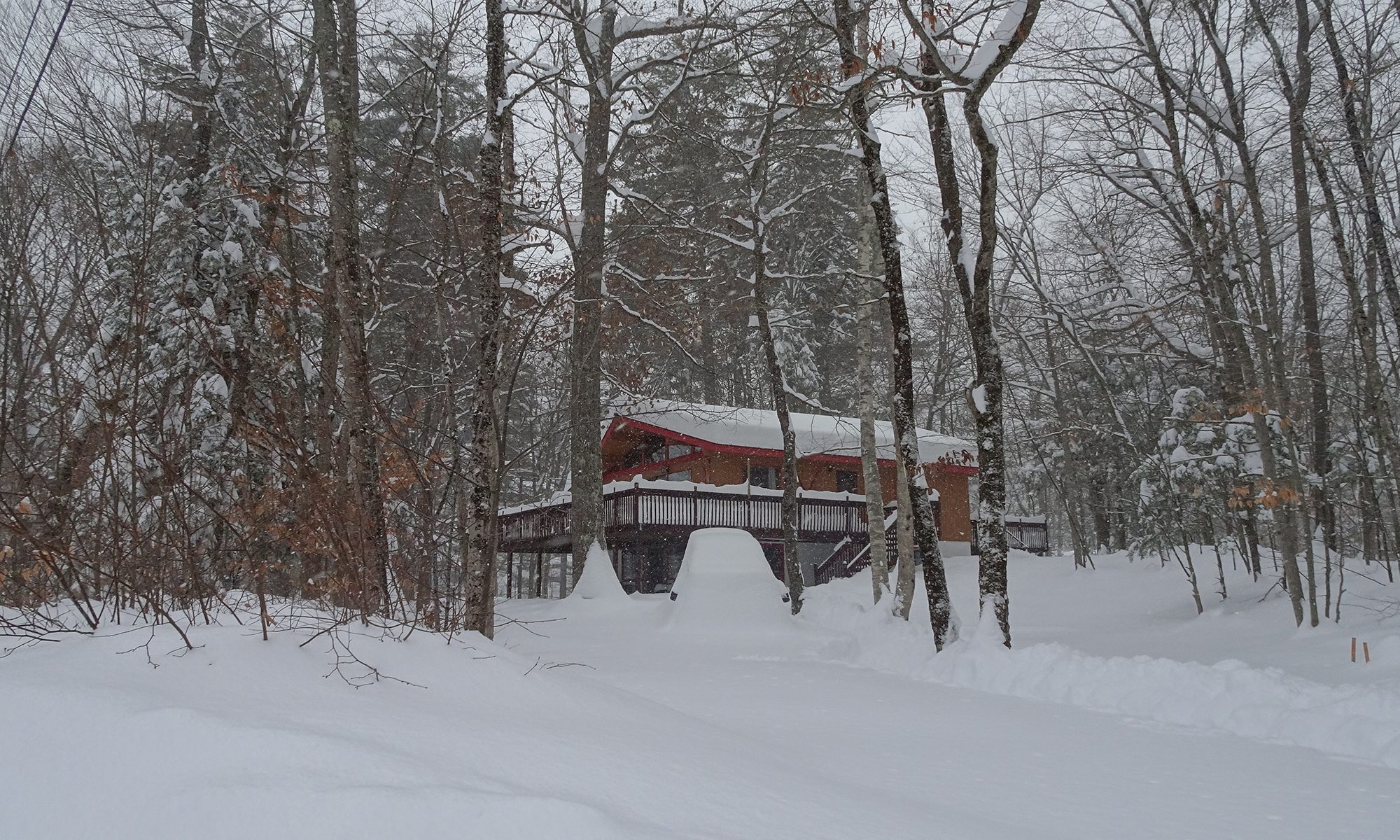 Lake House in snow